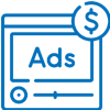 PPC advertising icon with ad placement and ROI indicators